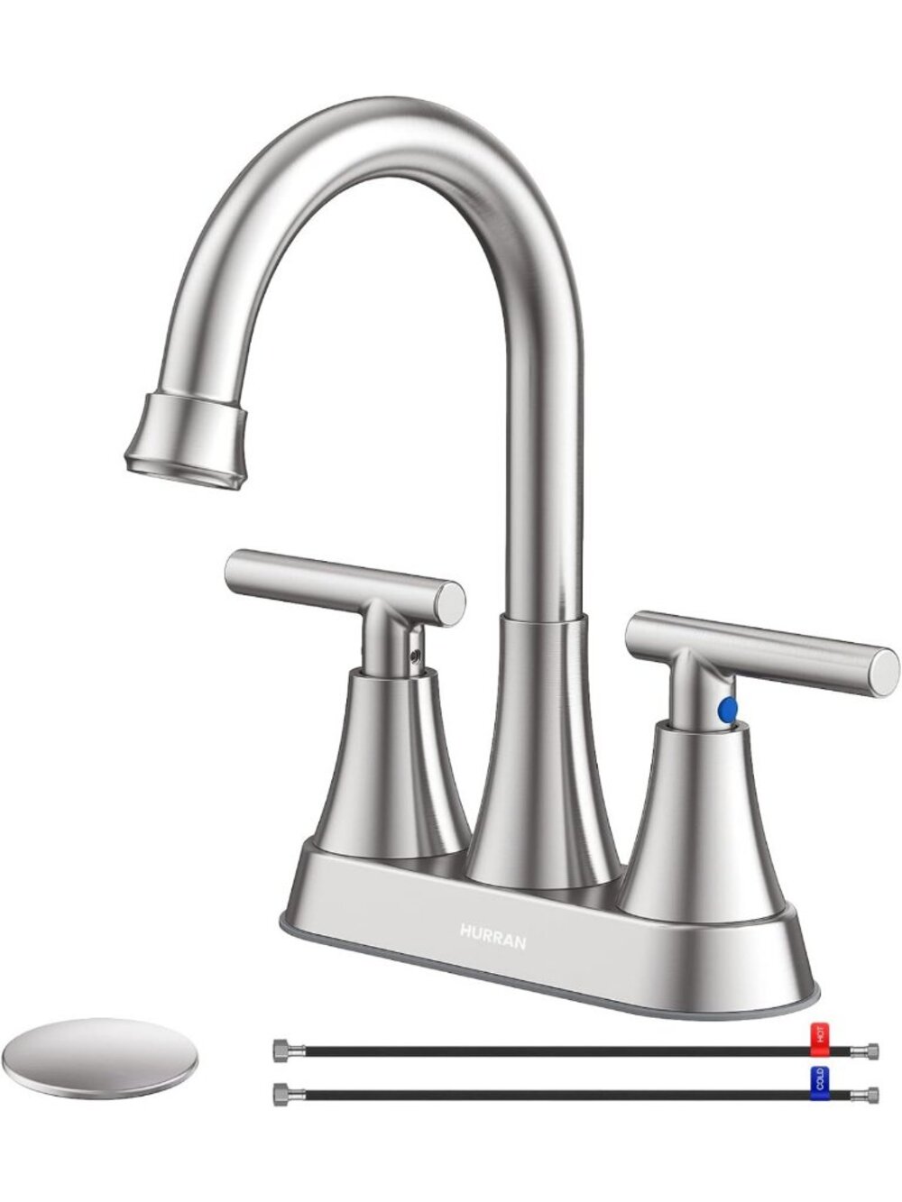 Brushed Nickel Bathroom Faucet - 4-Inch Centerset, 2-Handle, Lead-Free Design